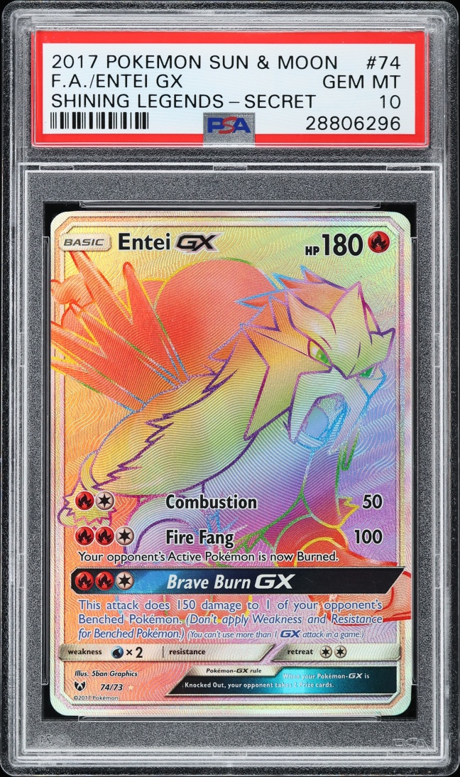 2017 Pokemon Sun & Moon Shining Legends Rainbow Rare Entei GX #74 PSA 10 GEM MINT