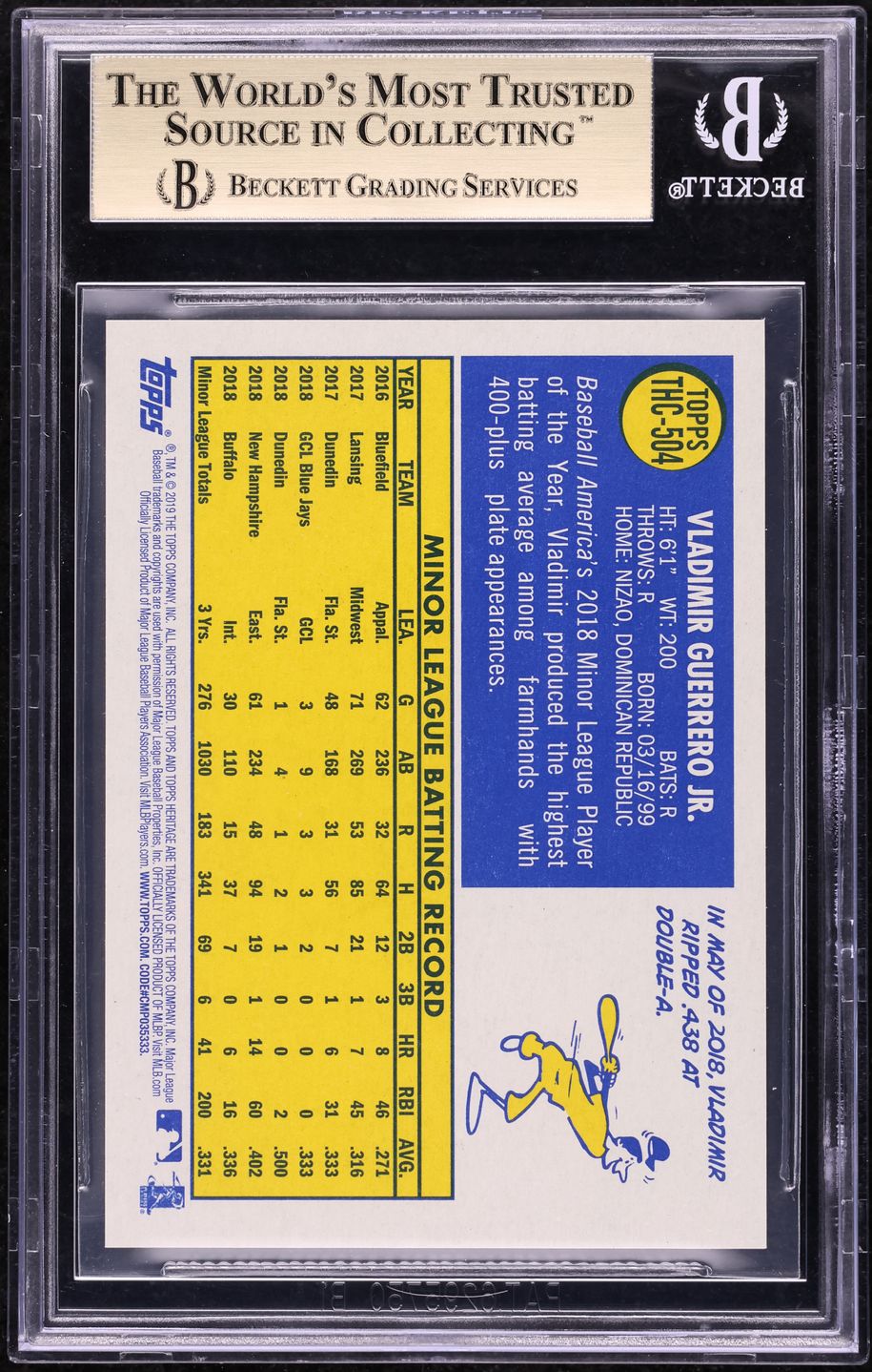 2019 Topps Heritage Chrome Purple Refractor Vladimir Guerrero Jr. ROOKIE BGS 9.5