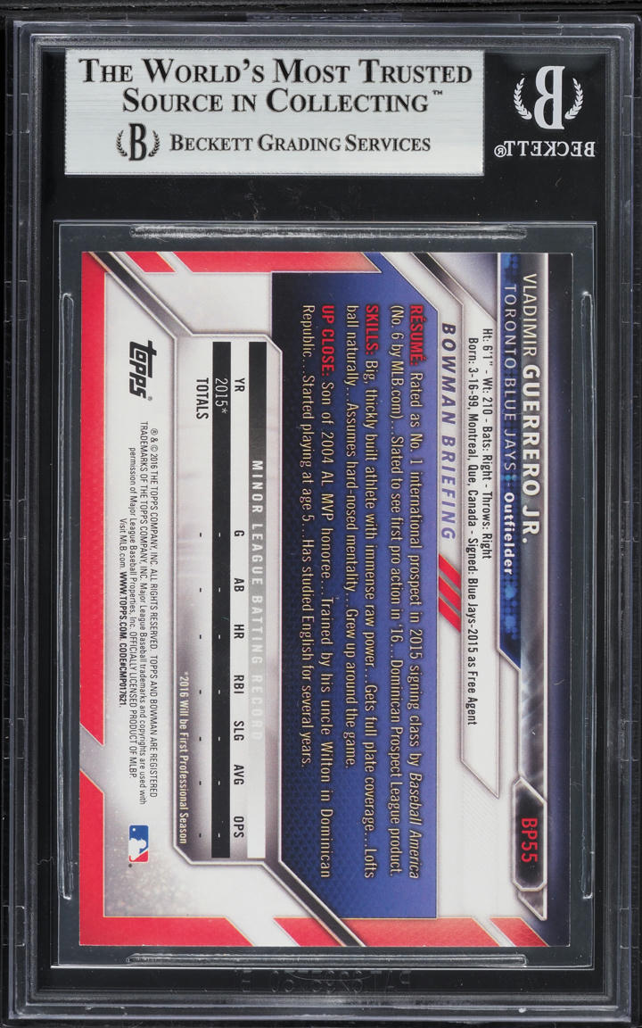 2016 Bowman Vladimir Guerrero Jr. PROSPECT #BP55 BGS 9 MINT
