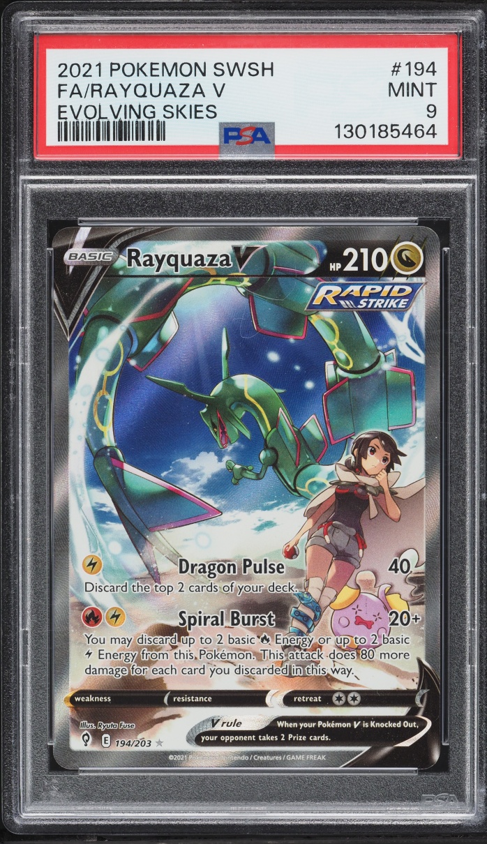 2021 Pokemon Sword & Shield Evolving Skies Full Art Rayquaza V #194 PSA 9 MINT