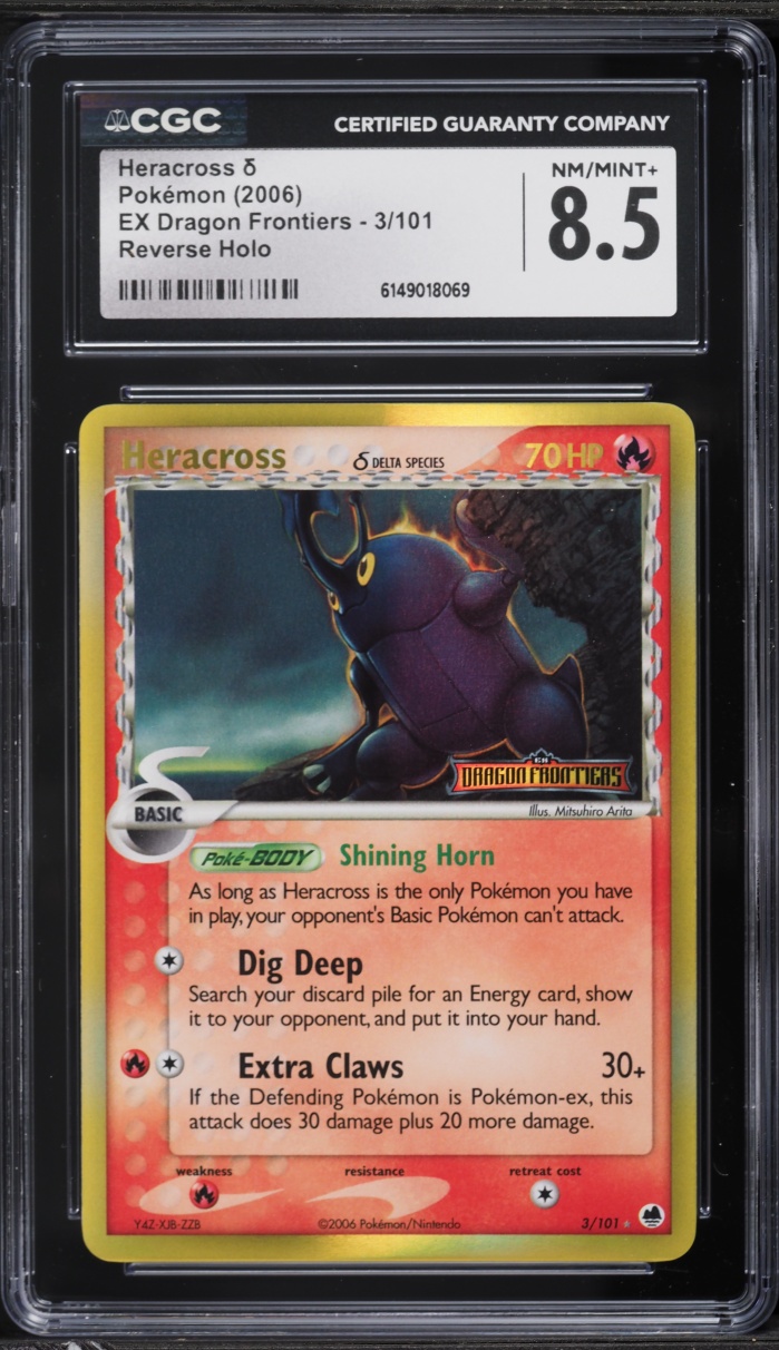 2006 Pokemon EX Dragon Frontiers Reverse Holo Heracross #3 CGC 8.5 NM-MT+