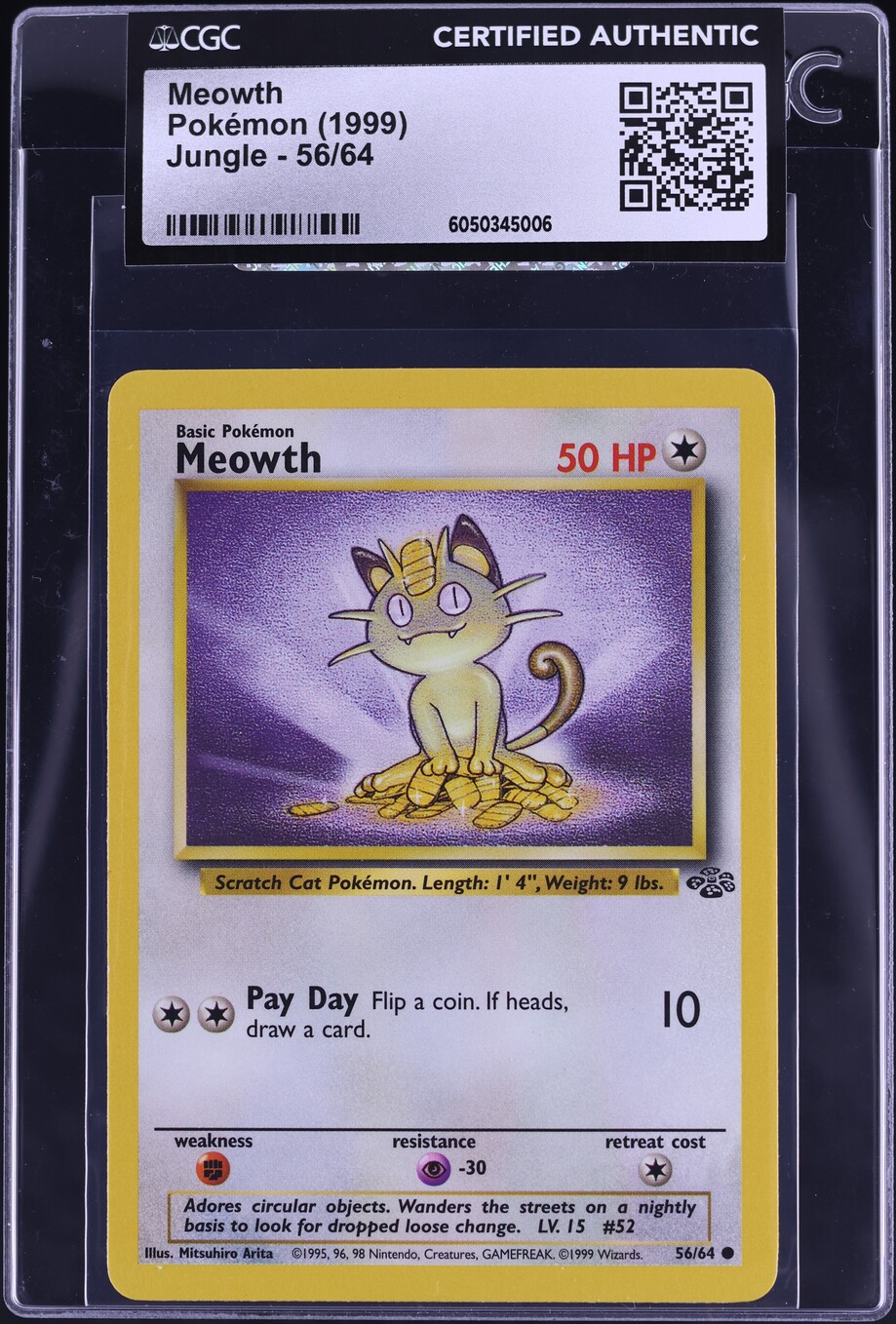 1999 Pokemon Jungle Meowth #56 CGC AUTH