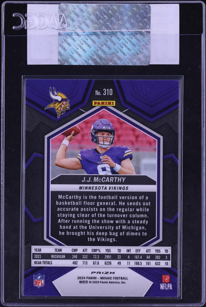2024 Panini Mosaic Camo Pink J.J. McCarthy ROOKIE #310 CGC AUTH