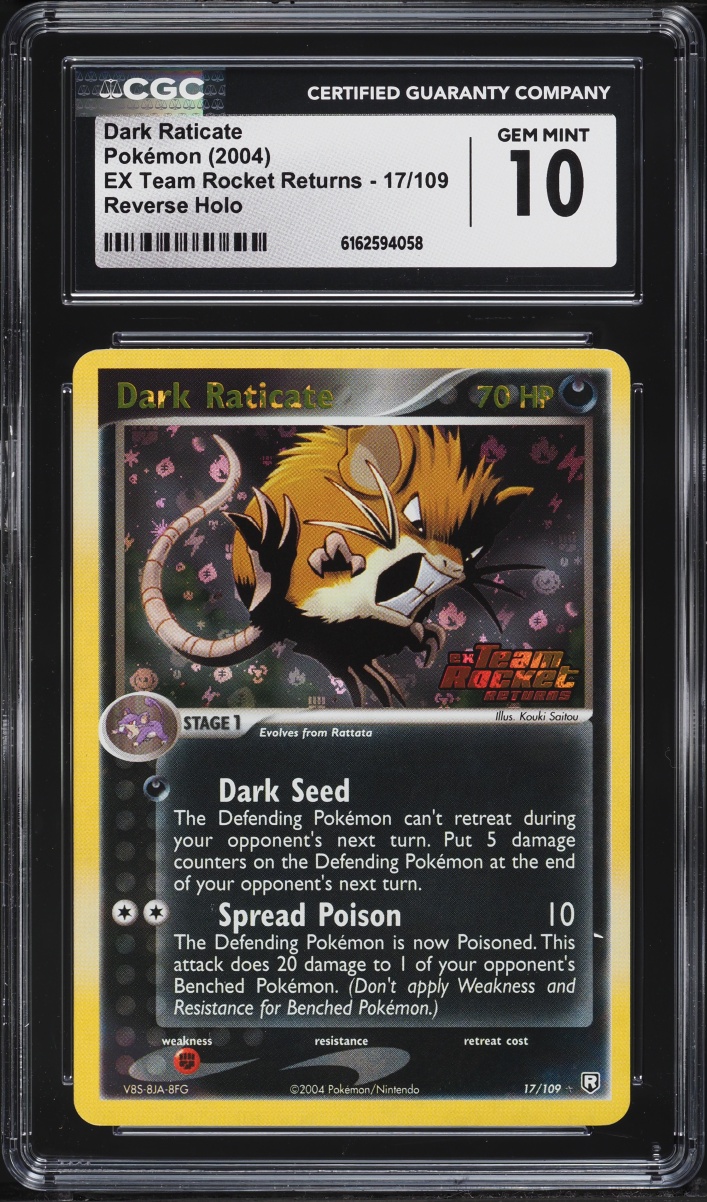 2004 Pokemon EX Team Rocket Returns Reverse Holo Dark Raticate #17 CGC 10 GEM MINT