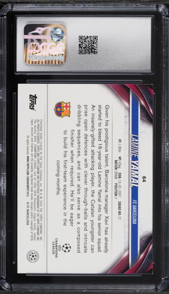2023 Topps Chrome UEFA Club Competitions Lamine Yamal ROOKIE #64 CGC 10 GEM MINT
