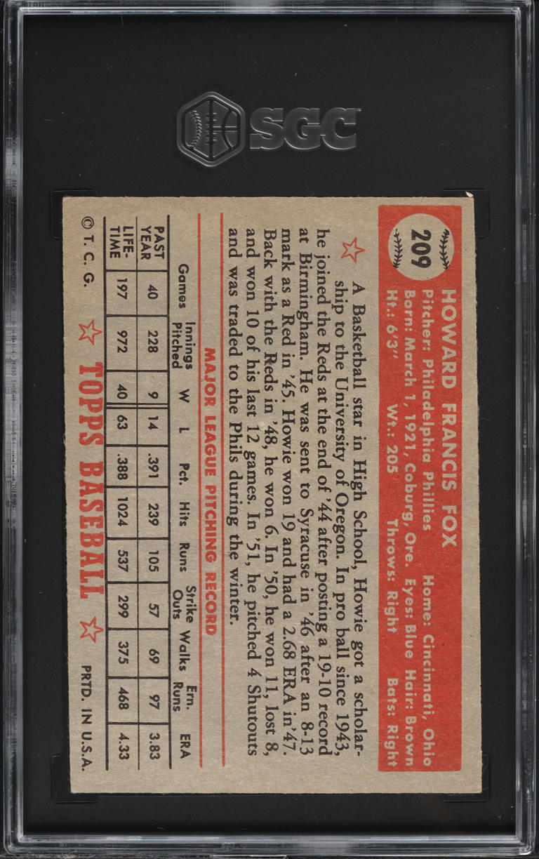 1952 Topps Howie Fox #209 SGC 4.5 VGEX+