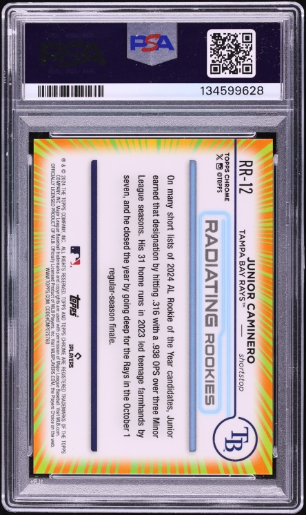 2024 Topps Chrome Radiating Junior Caminero ROOKIE #RR-12 PSA 10 GEM MINT