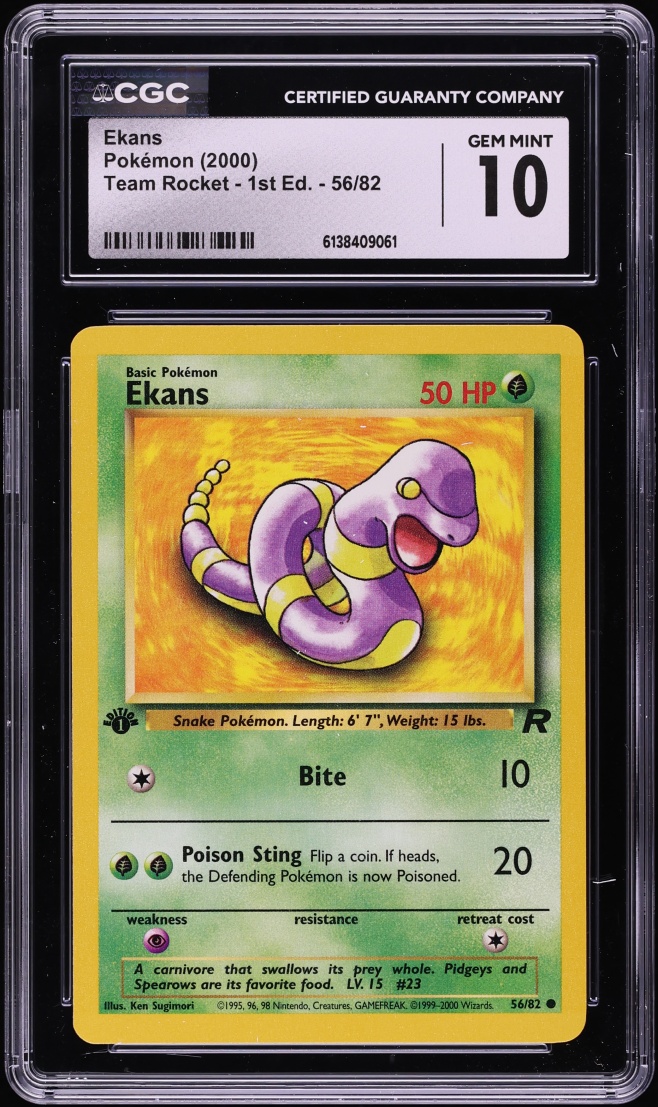 2000 Pokemon Team Rocket 1st Edition Ekans #56 CGC 10 GEM MINT