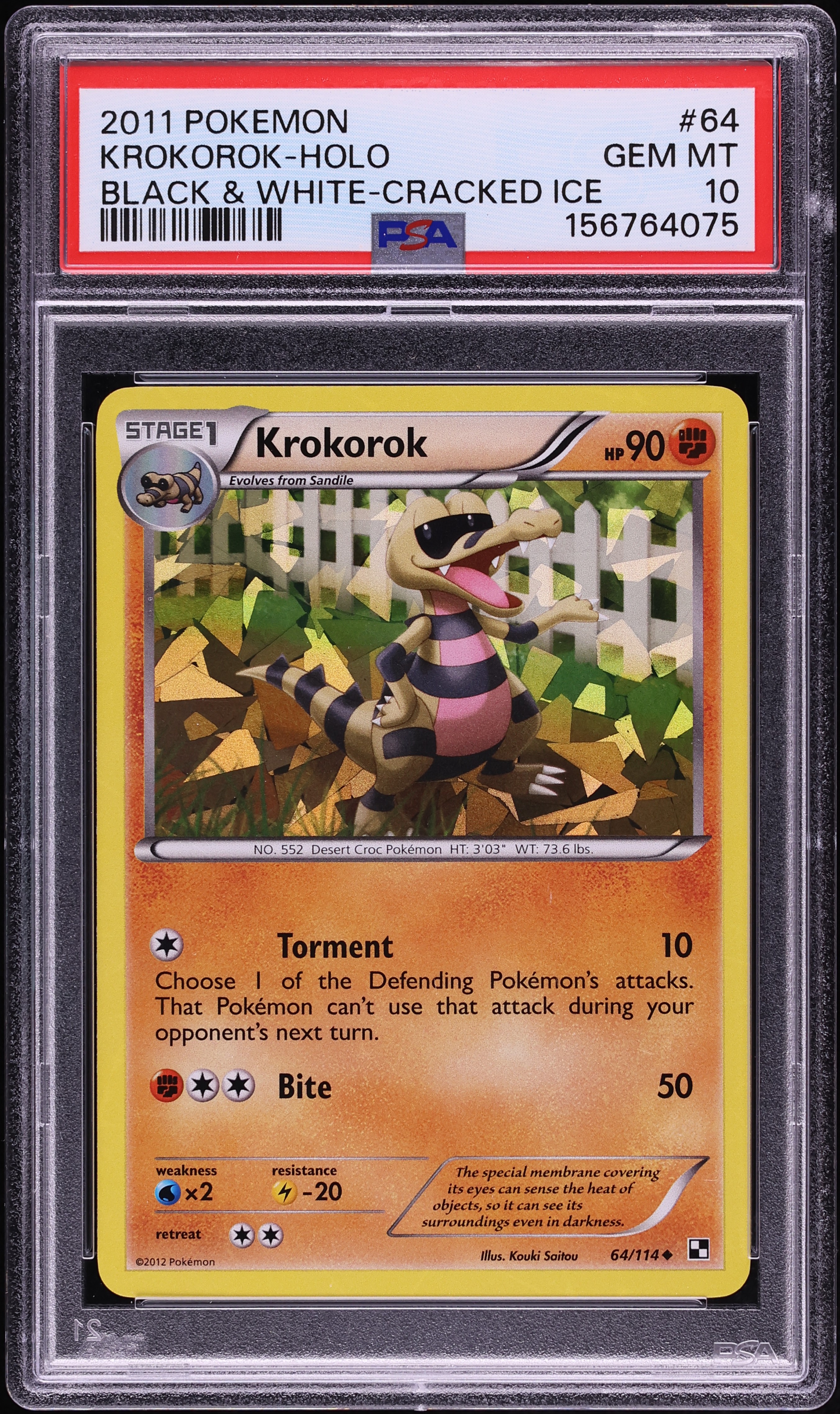 2011 Pokemon Black & White Cracked Ice Holo Krokorok #64 PSA 10 GEM MINT