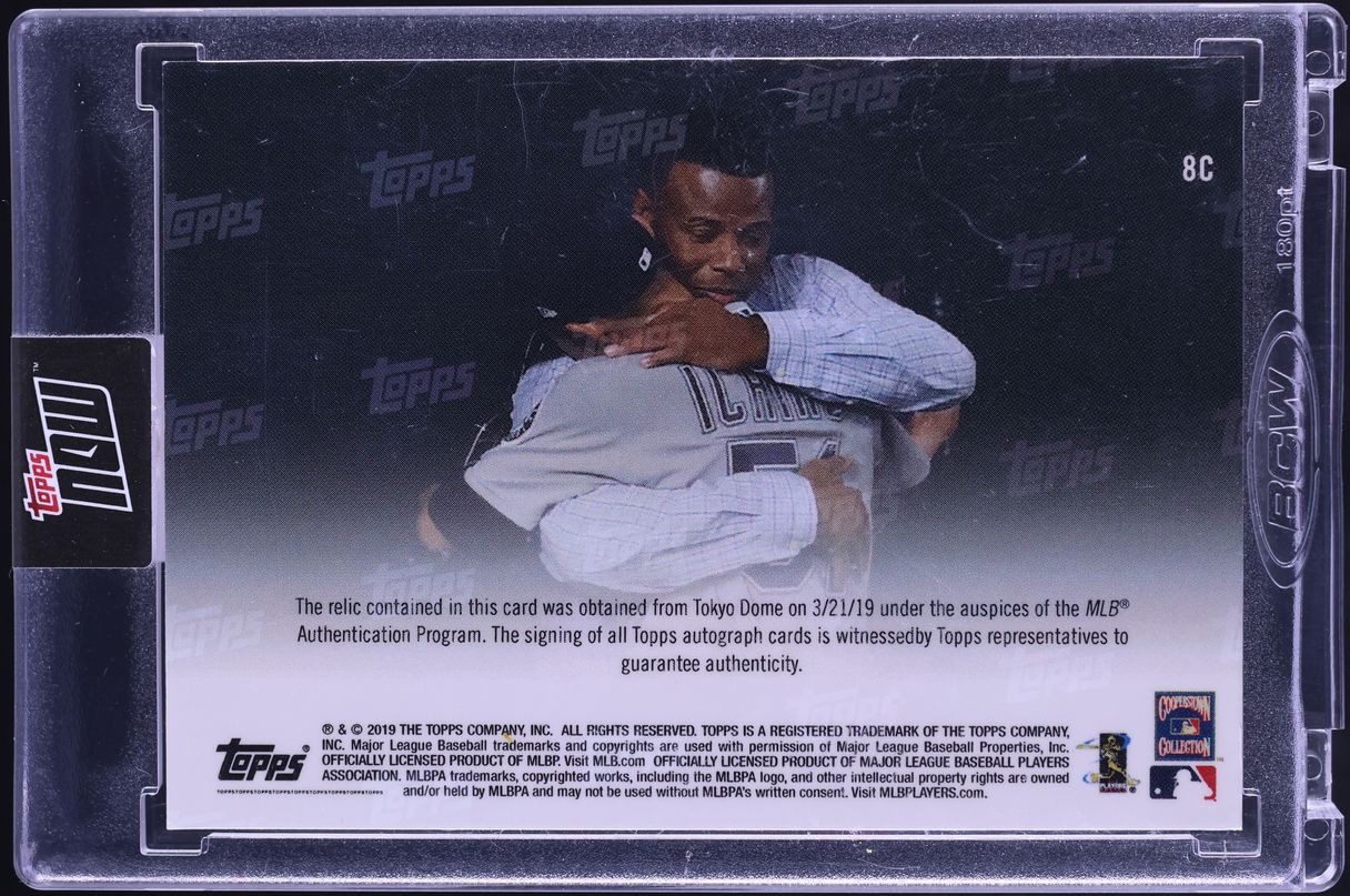2019 Topps Now Orange Ken Griffey Jr. & Ichiro BASE PATCH AUTO /5 #8C
