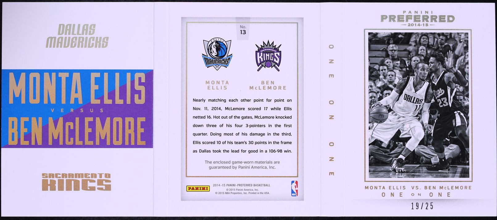 2014 Panini Preferred VS 1 On 1 Booklet Prime Monta Ellis Ben McLemore PATCH /25 #13 CGC AUTH