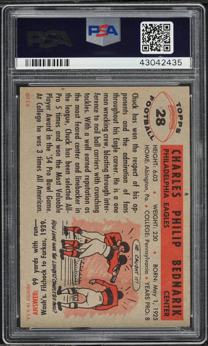 1956 Topps Football Chuck Bednarik #28 PSA 8 NM-MT