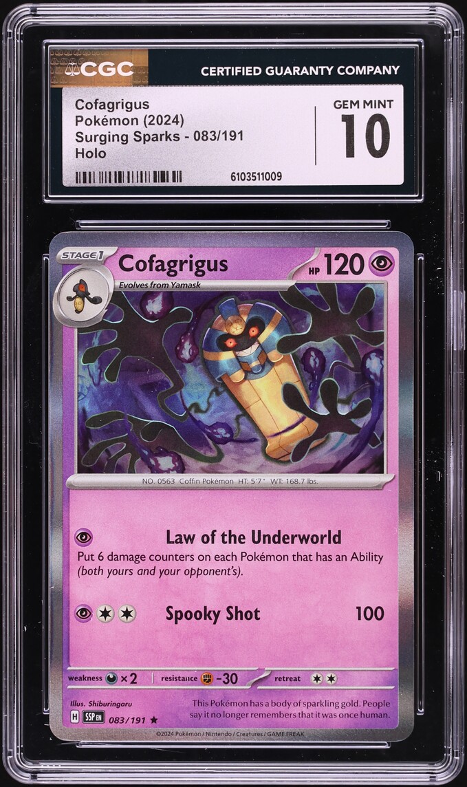 2024 Pokemon Scarlet & Violet Surging Sparks Holo Cofagrigus #83 CGC 10 GEM MINT