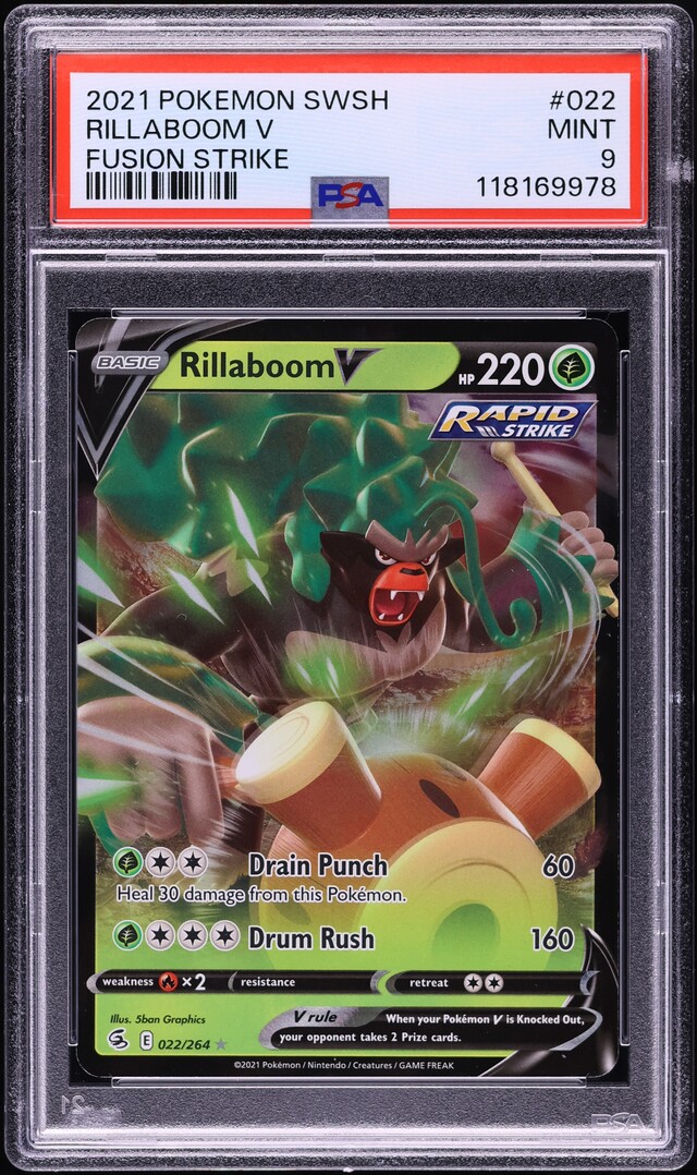 2021 Pokemon Sword & Shield Fusion Strike Rillaboom V #22 PSA 9 MINT