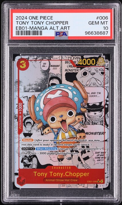 2024 One Piece Extra Booster Memorial Manga Alt Art Tony Tony Chopper #6 PSA 10 GEM MINT