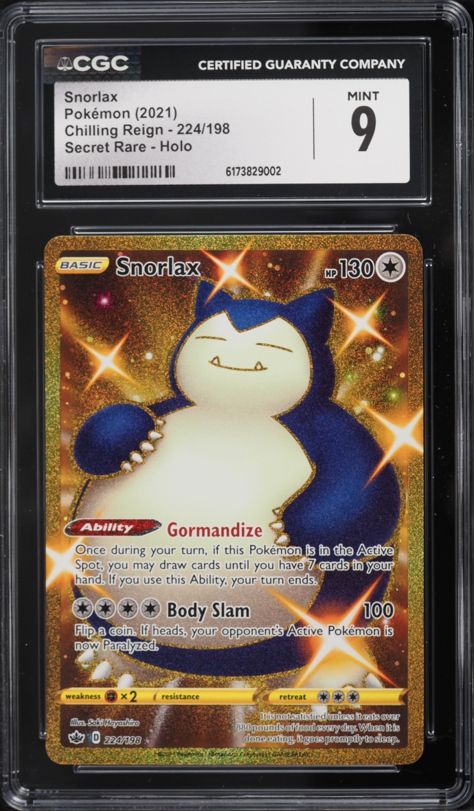 2021 Pokemon Sword & Shield Chilling Reign Gold Rare Snorlax #224 CGC 9 MINT