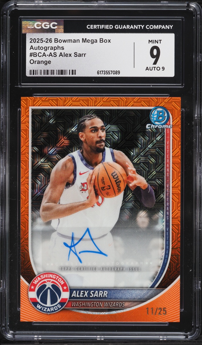 2025 Bowman Mega Box Orange Alex Sarr AUTO /25 #BCA-AS CGC 9 MINT