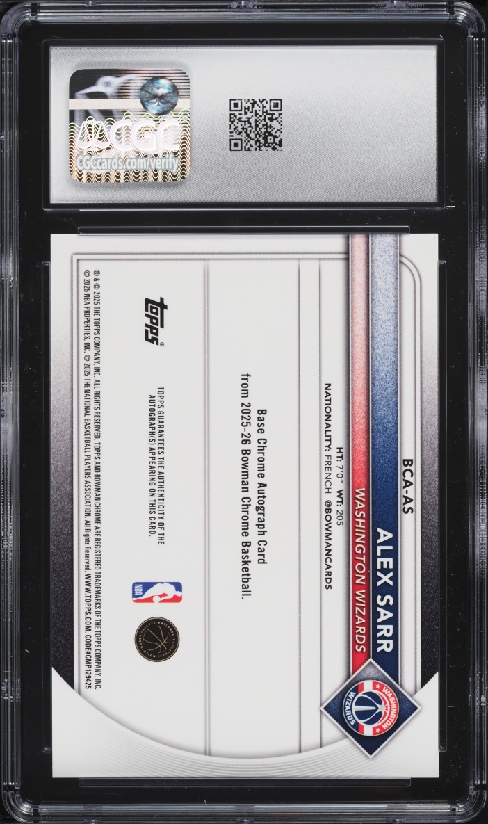 2025 Bowman Mega Box Orange Alex Sarr AUTO /25 #BCA-AS CGC 9 MINT