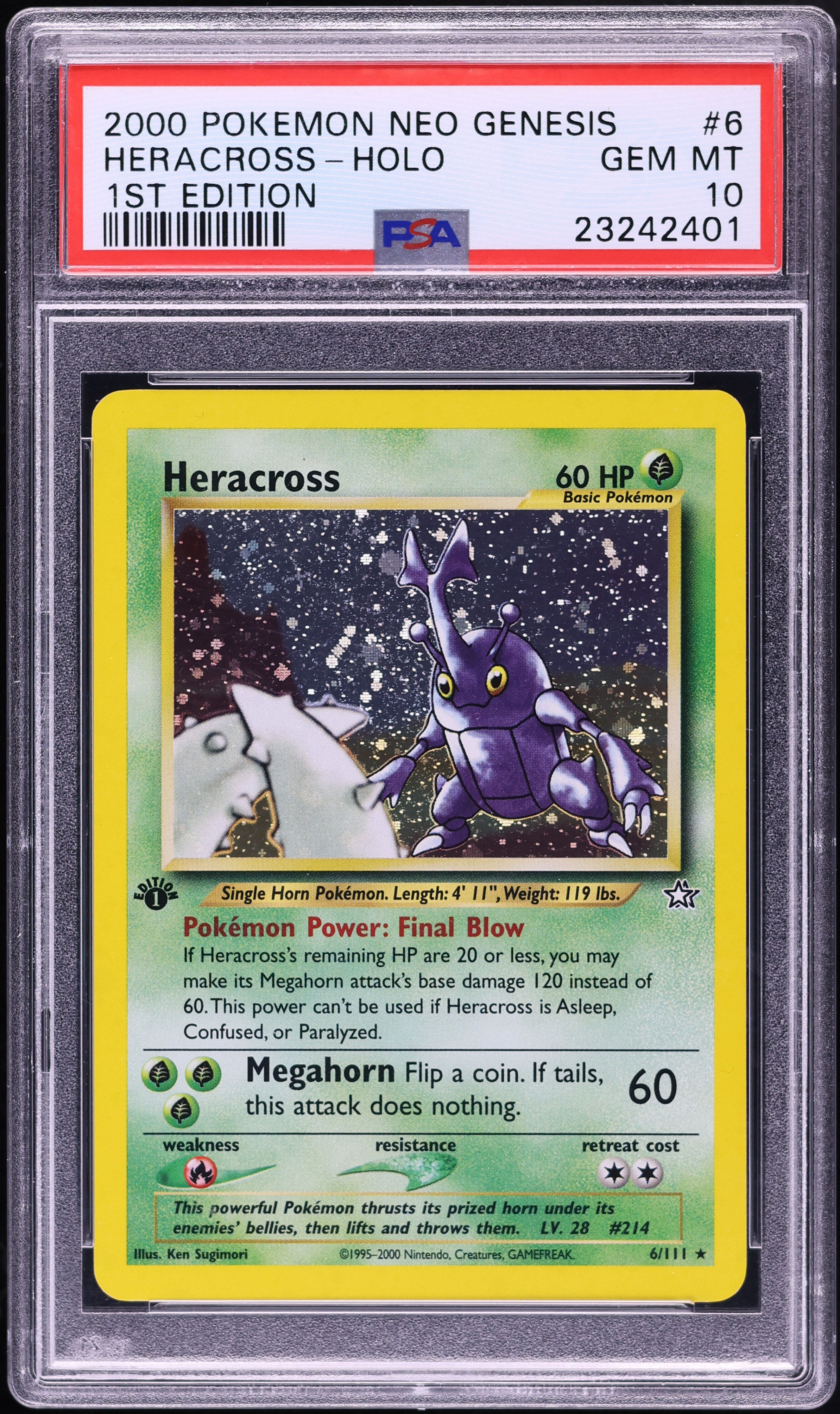 2000 Pokemon Neo Genesis 1st Edition Holo Heracross #6 PSA 10 GEM MINT