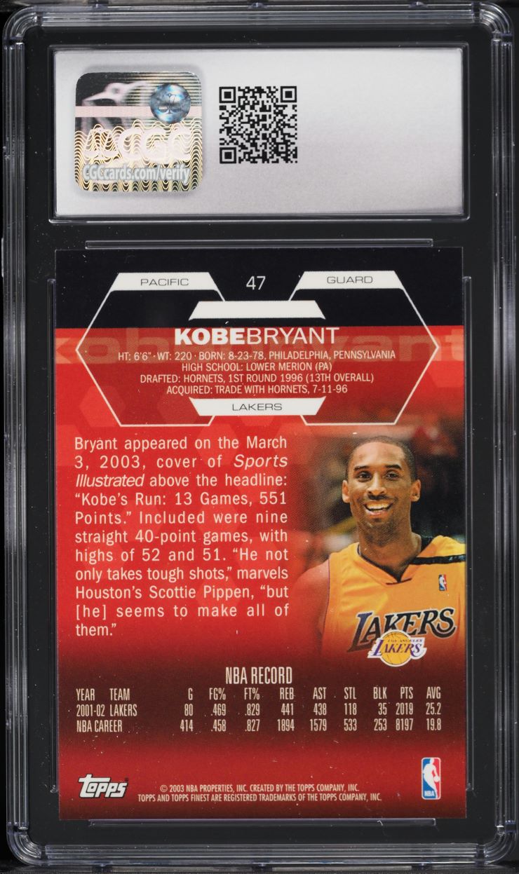 2002 Finest Basketball Kobe Bryant #47 CGC 10 GEM MINT
