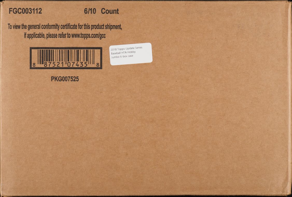 2018 Topps Update Series Baseball Sealed Jumbo Hobby Case, 6ct Box