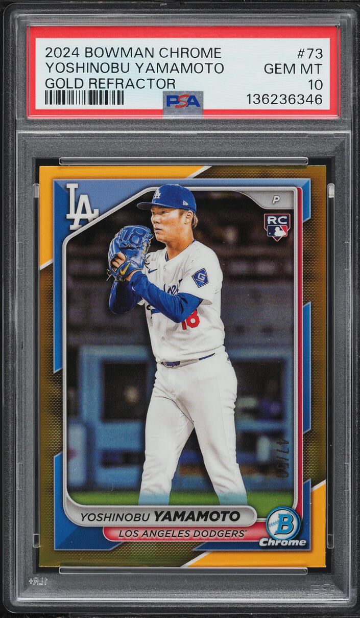 2024 Bowman Chrome Gold Refractor Yoshinobu Yamamoto ROOKIE /50 #73 PSA 10 GEM MINT - Photo 1