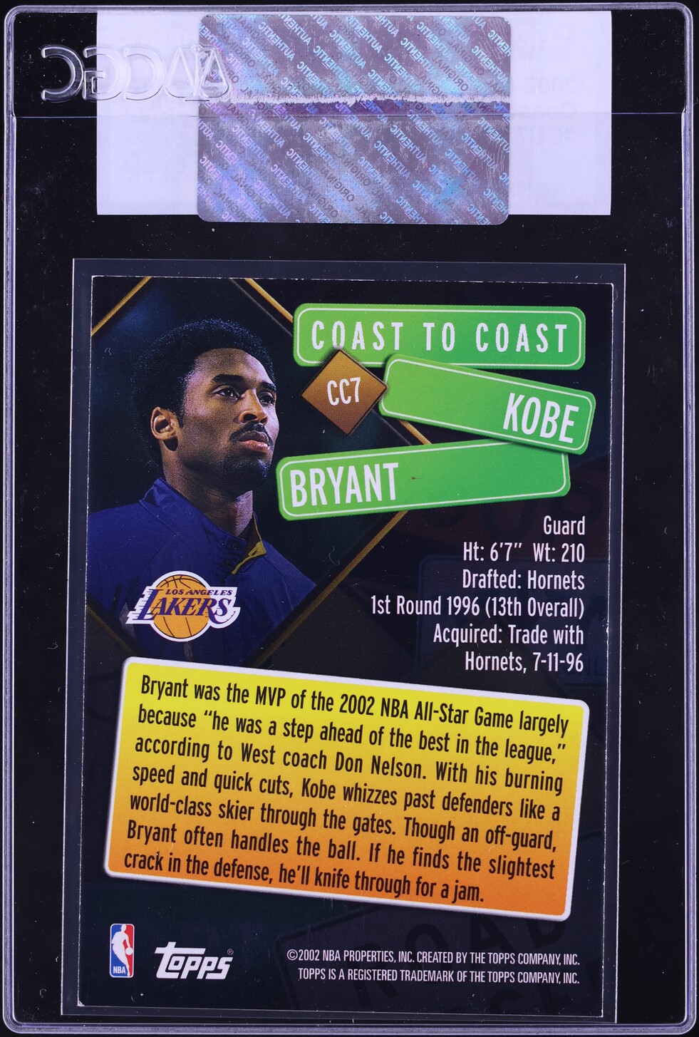 2002 Topps Coast To Coast Kobe Bryant #CC7 CGC AUTH
