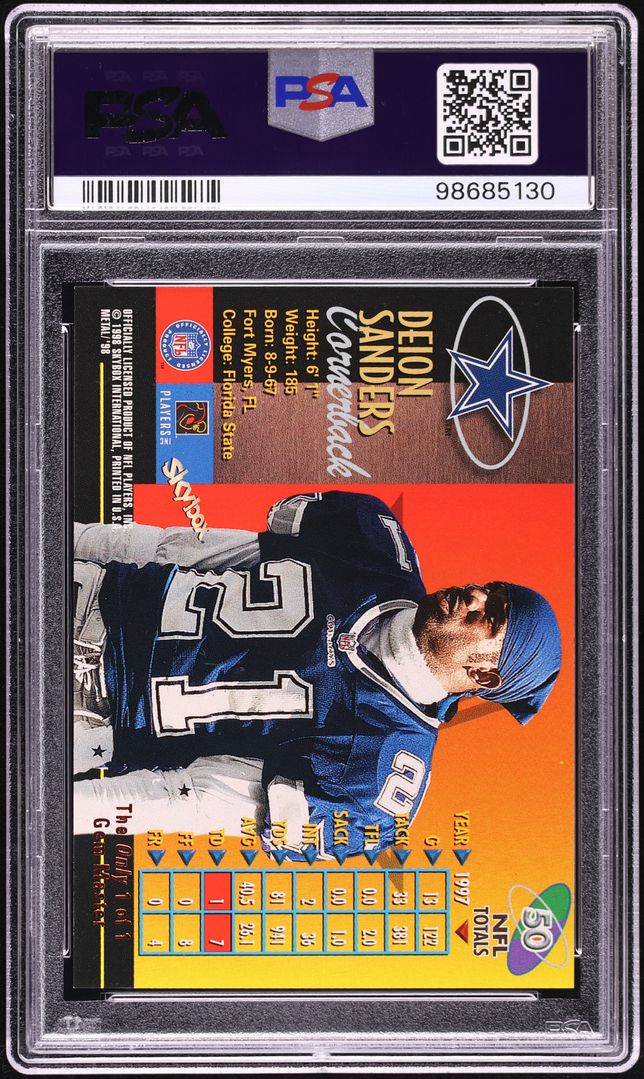 1998 Metal Universe Gem Master Deion Sanders 1/1 #50 PSA 7 NRMT