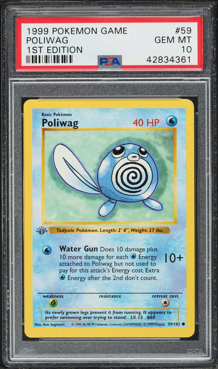 1999 Pokemon Base Set Shadowless 1st Edition Poliwag #59 PSA 10 GEM MINT