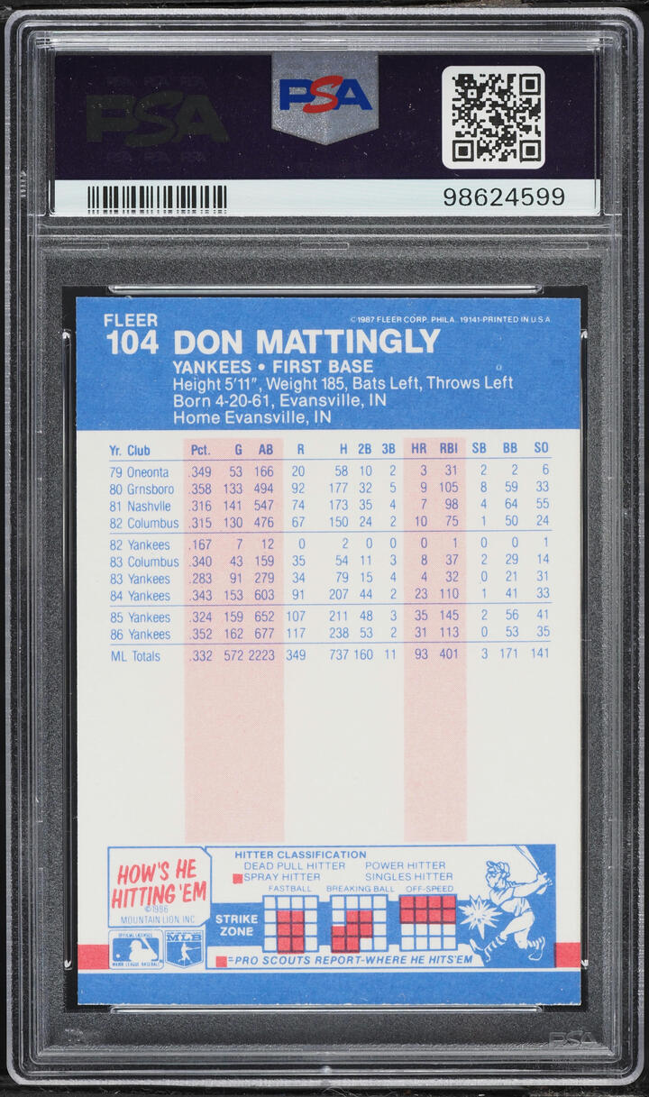 1987 Fleer Don Mattingly #104 PSA 9 MINT