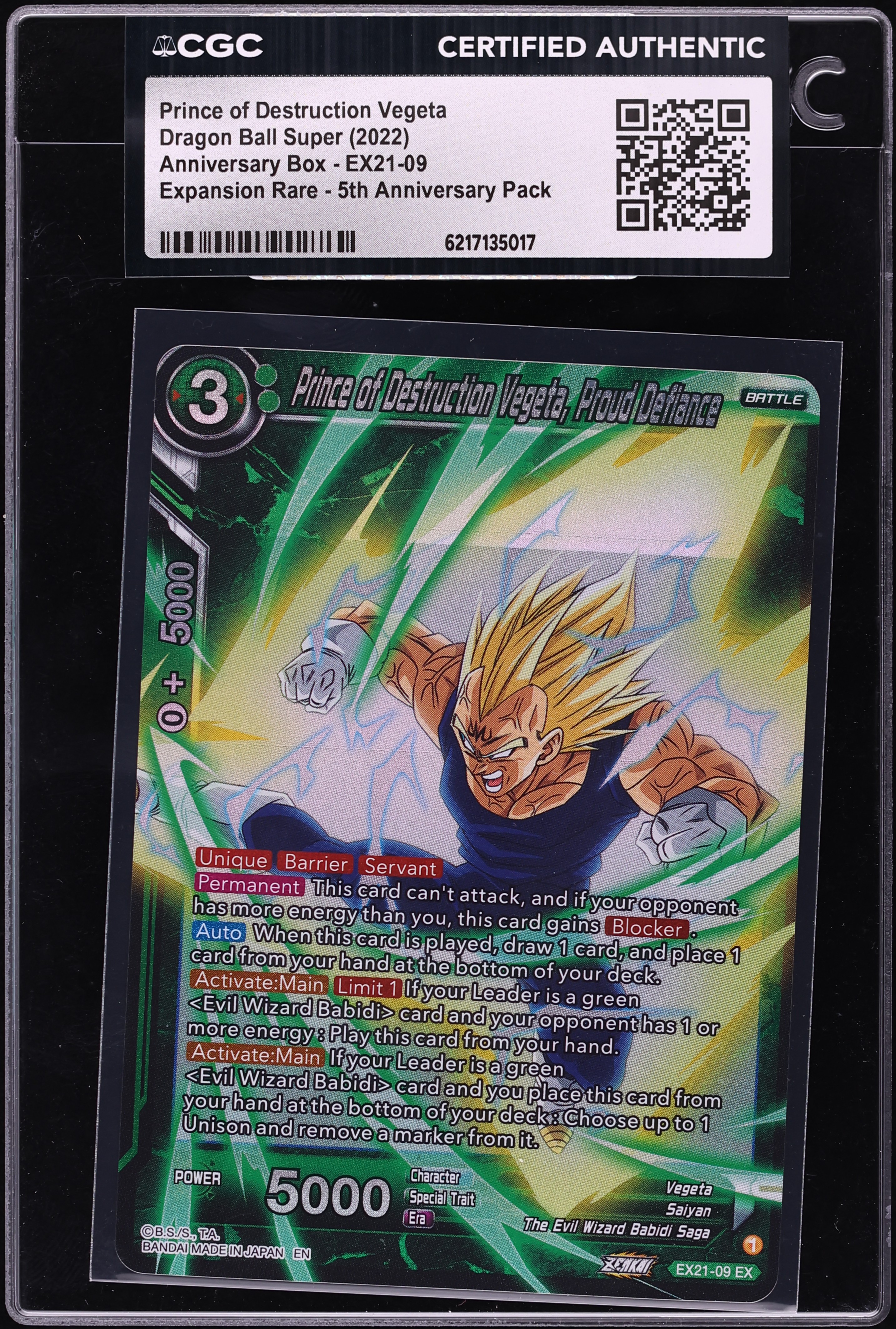 2022 Dragon Ball Super Anniversary Box 5th Pack Prince Of Destruction Vegeta EX CGC AUTH
