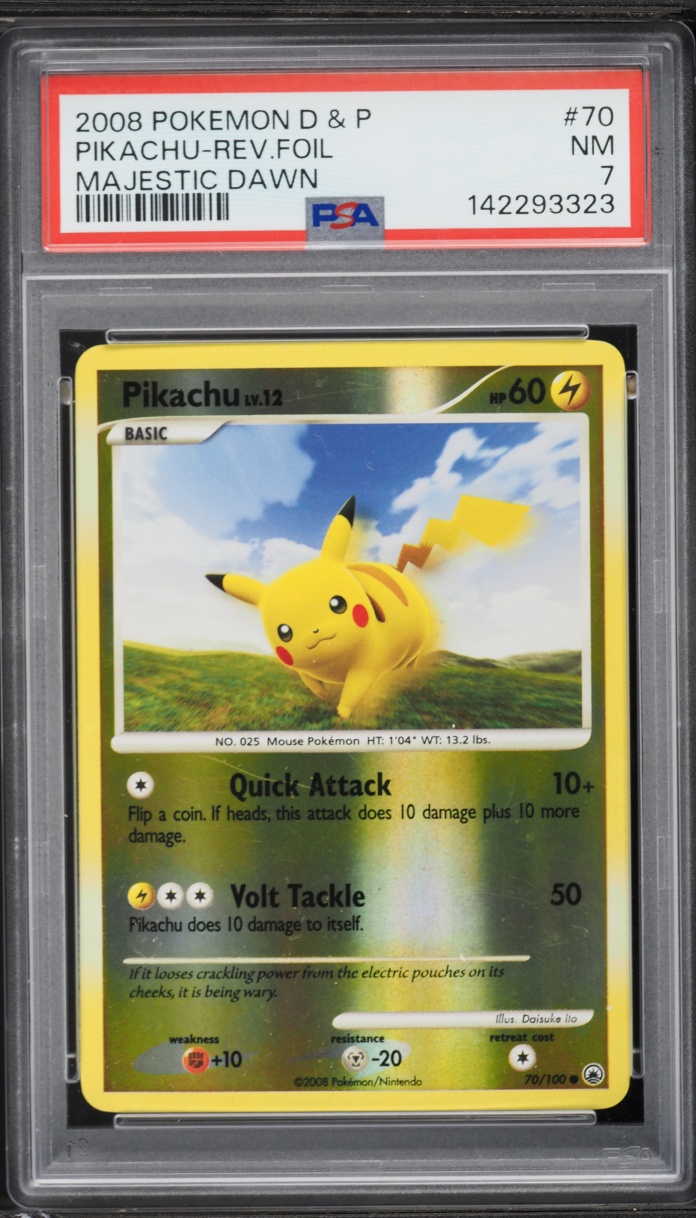 2008 Pokemon Diamond & Pearl Majestic Dawn Reverse Holo Pikachu #70 PSA 7 NRMT