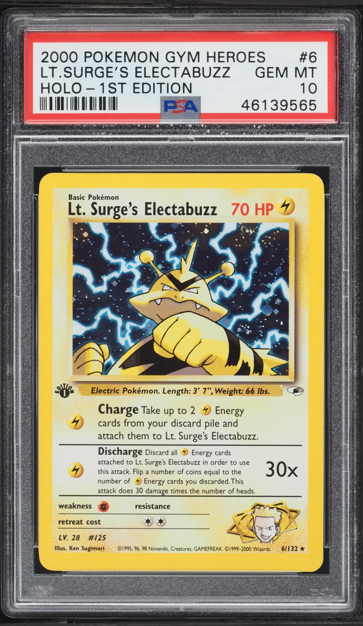 2000 Pokemon Gym Heroes 1st Edition Holo Lt. Surge's Electabuzz #6 PSA 10 GEM MINT