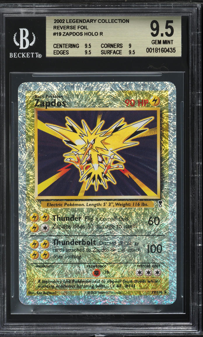 2002 Pokemon Legendary Collection Reverse Holo Zapdos #19 BGS 9.5 GEM MINT