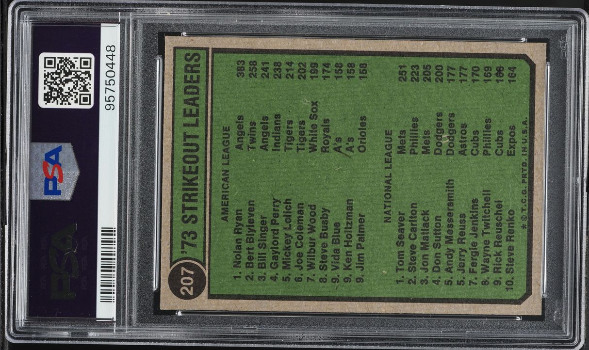 1974 Topps Nolan Ryan & Tom Seaver STRIKEOUT LEADERS #207 PSA 6 EXMT