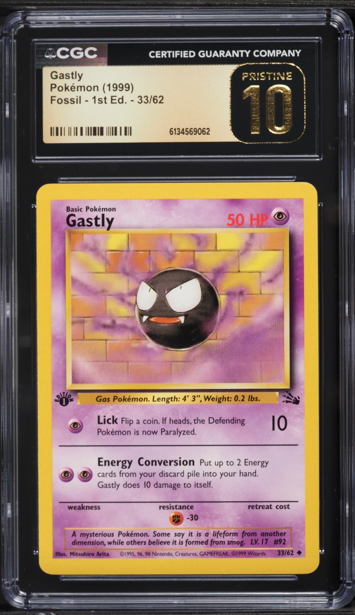 1999 Pokemon Fossil 1st Edition Gastly #33 CGC 10 PRISTINE