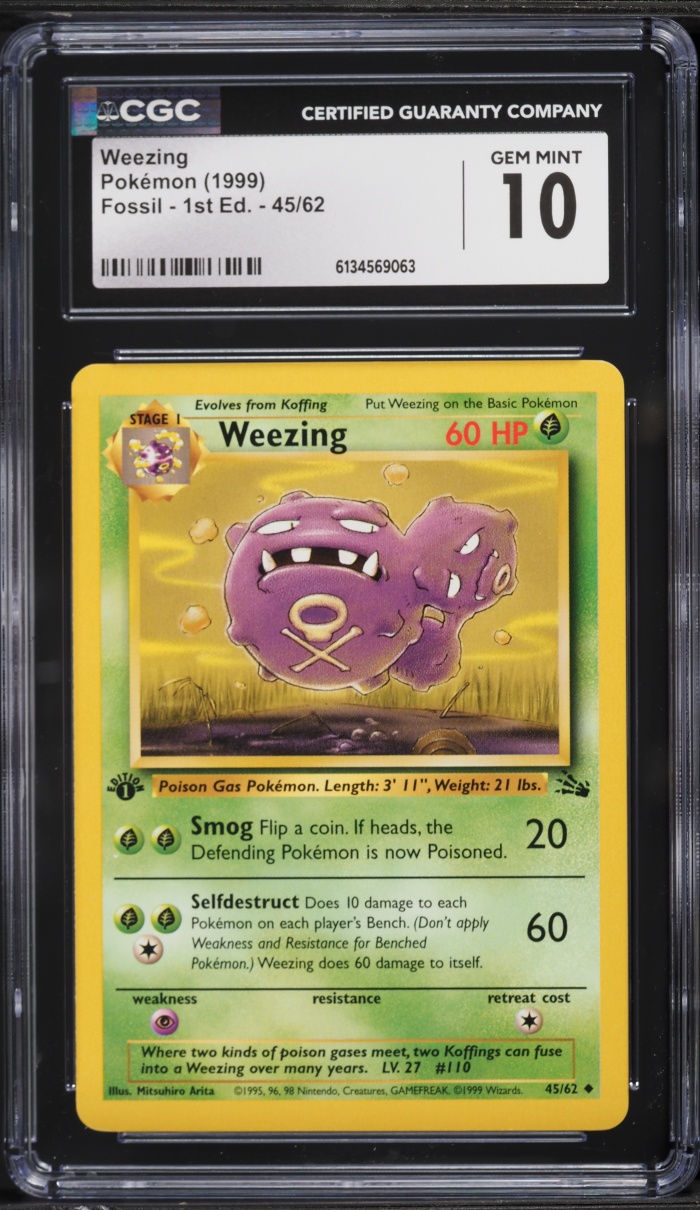1999 Pokemon Fossil 1st Edition Weezing #45 CGC 10 GEM MINT