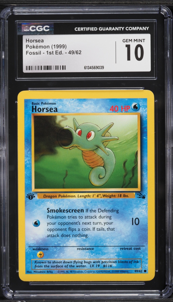 1999 Pokemon Fossil 1st Edition Horsea #49 CGC 10 GEM MINT