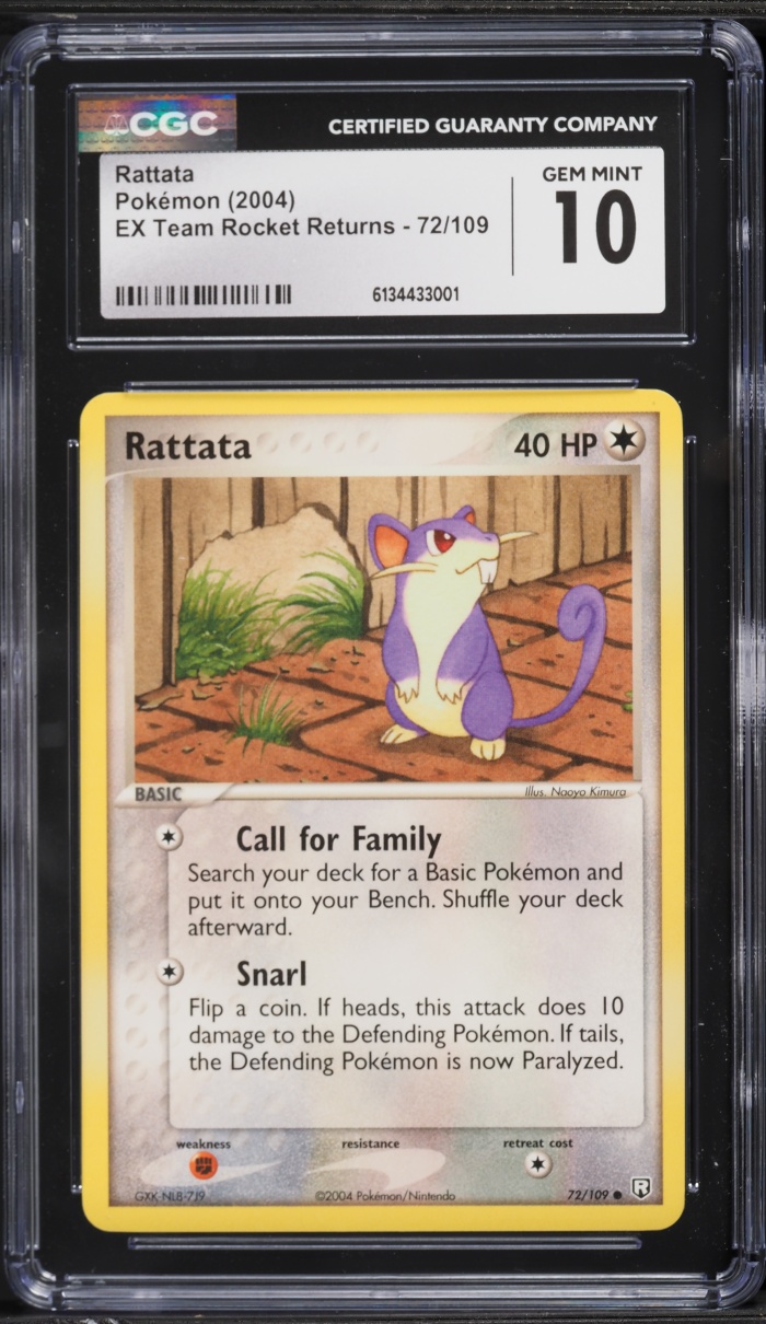 2004 Pokemon EX Team Rocket Returns Rattata #72 CGC 10 GEM MINT