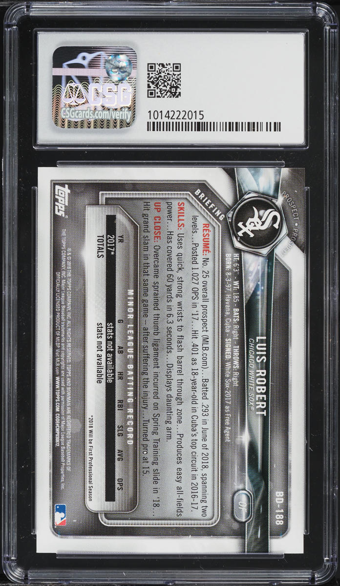 2018 Bowman Draft Luis Robert PROSPECT #BD-188 CSG 9 MINT on