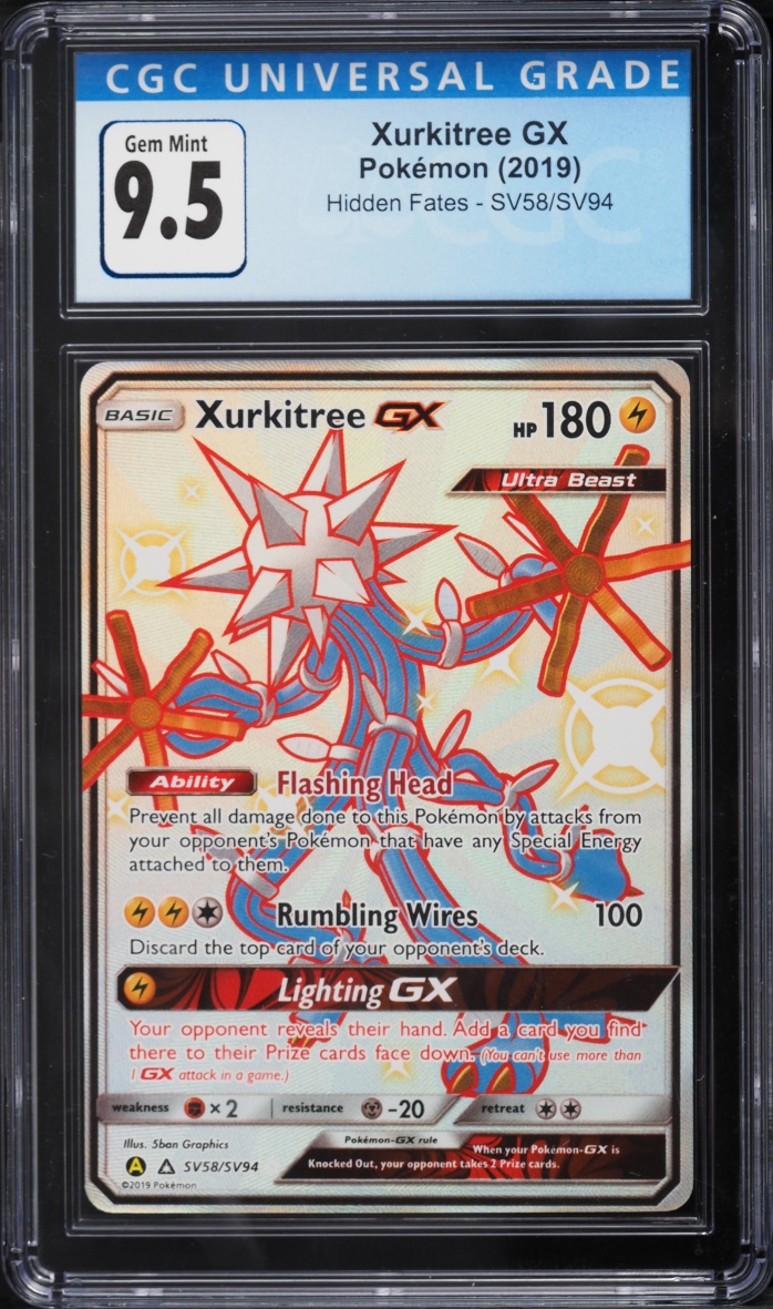 2019 Pokemon Sun & Moon Hidden Fates Shiny Vault Full Art Xurkitree GX #SV58 CGC 9.5 GEM MINT