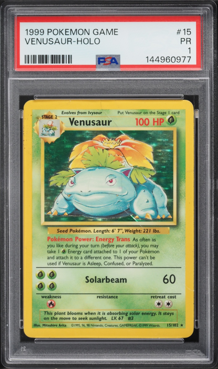 1999 Pokemon Base Set Holo Venusaur #15 PSA 1 PR