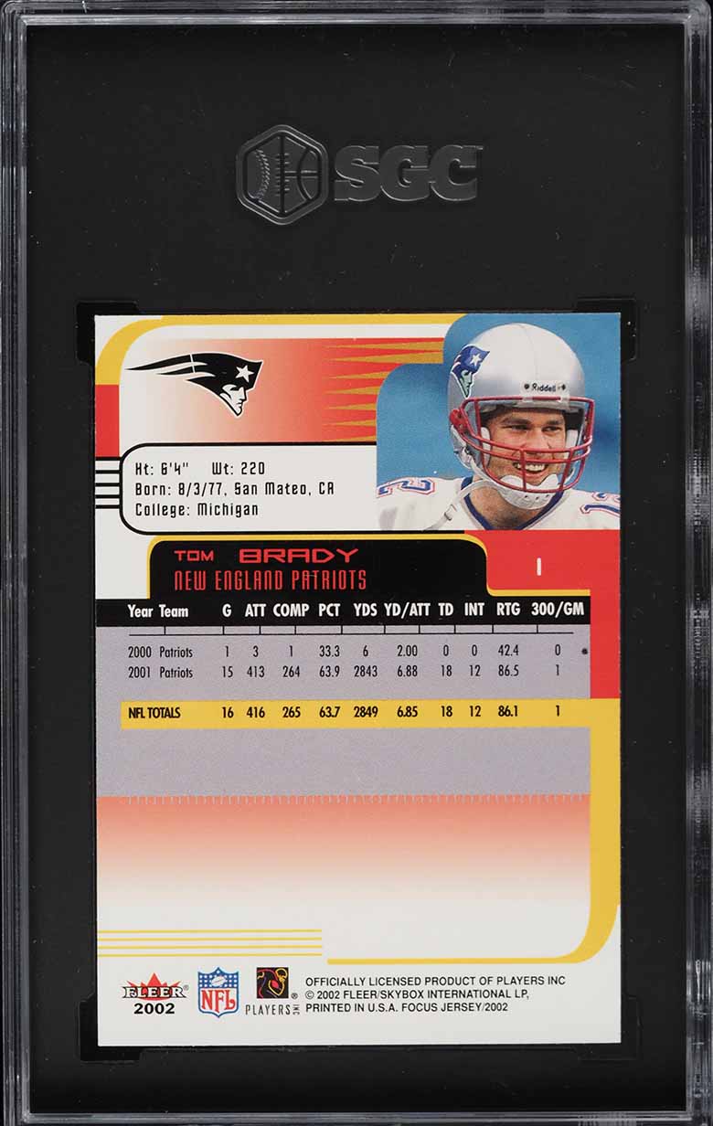 2002 Fleer Focus Jersey Edition Tom Brady #1 SGC 9 MINT