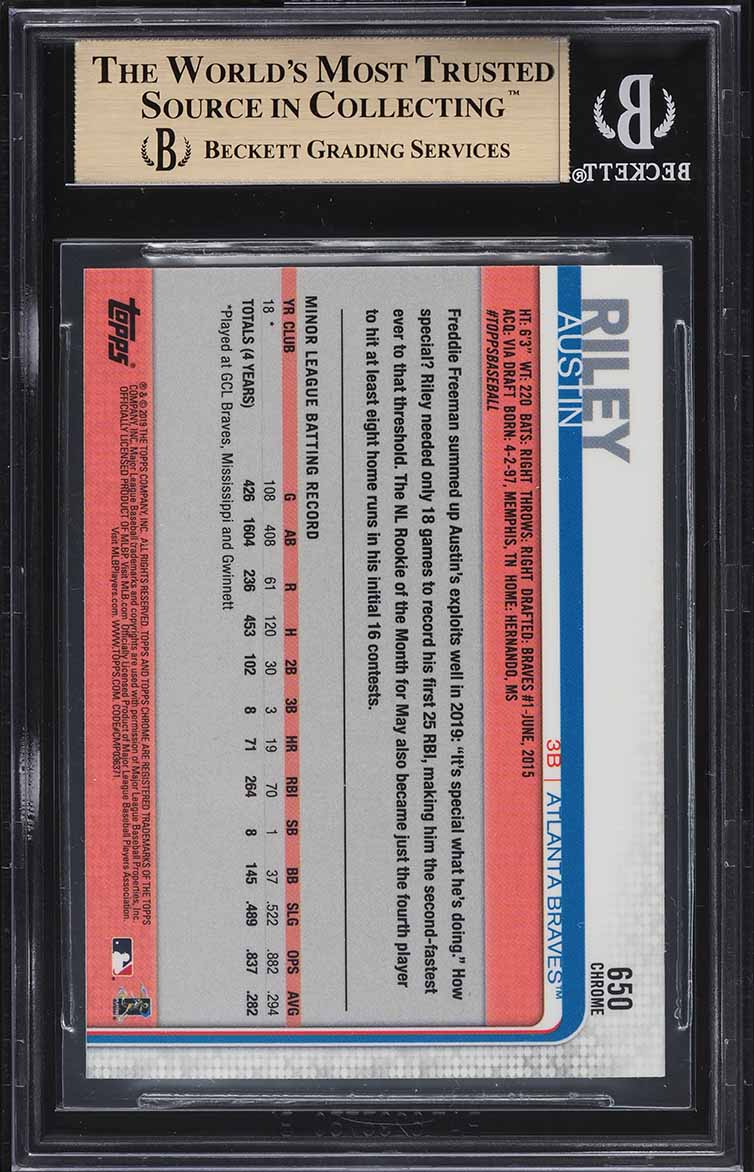2019 Topps Chrome Sapphire Austin Riley ROOKIE #650 BGS 9.5 GEM MINT