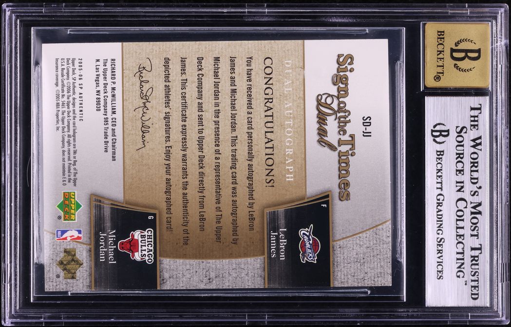 2005 SP Authentic Sign Of The Times LeBron James Michael Jordan AUTO /50 BGS 9