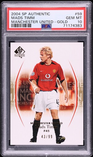 2004 SP Authentic Manchester United Gold Mads Timm JERSEY # 43/99