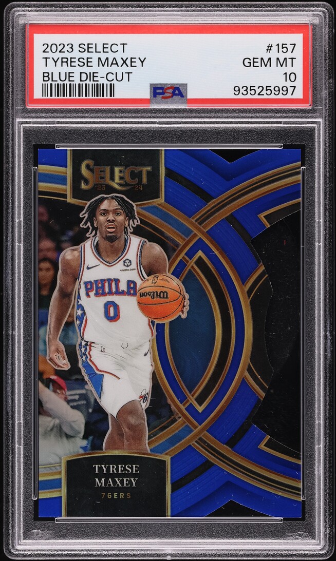 2023 Select Premier Blue Prizm Die-Cut Tyrese Maxey /249 #157 PSA 10 GEM MINT