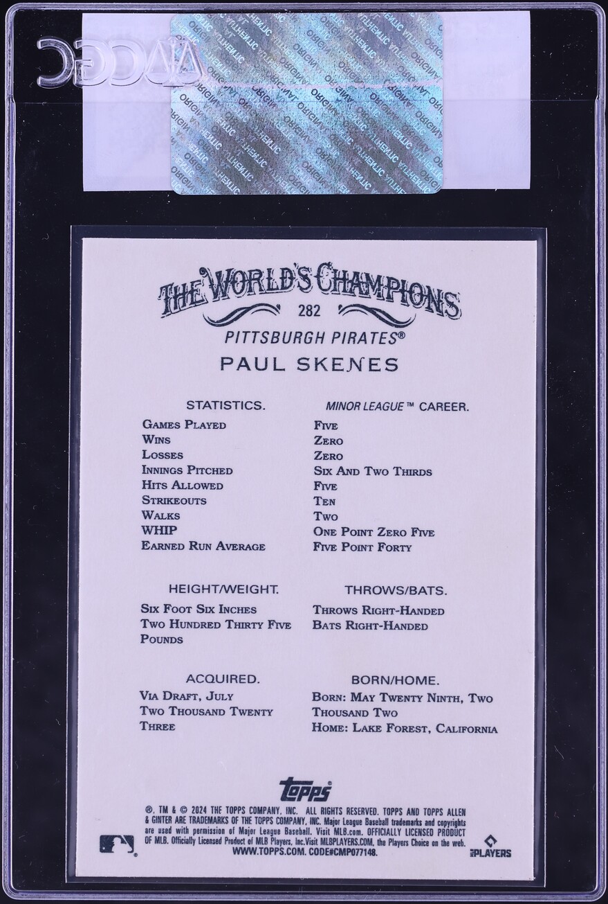 2024 Topps Allen & Ginter Paul Skenes ROOKIE #282 CGC AUTH