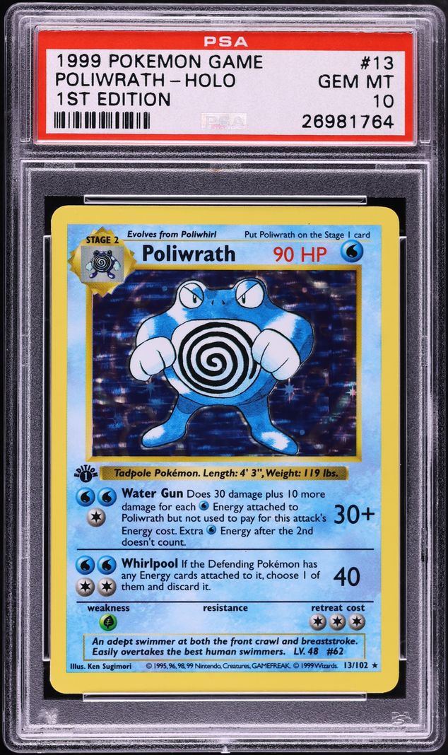 1999 Pokemon Base Set Shadowless 1st Edition Holo Poliwrath #13 PSA 10 GEM MINT