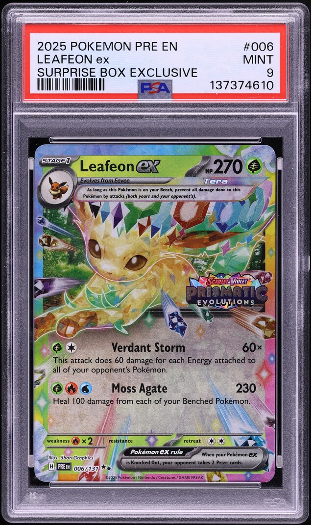 2025 Pokemon SV Prismatic Evolutions Surprise Box Exclusive Holo Leafeon ex #6 PSA 9 MINT